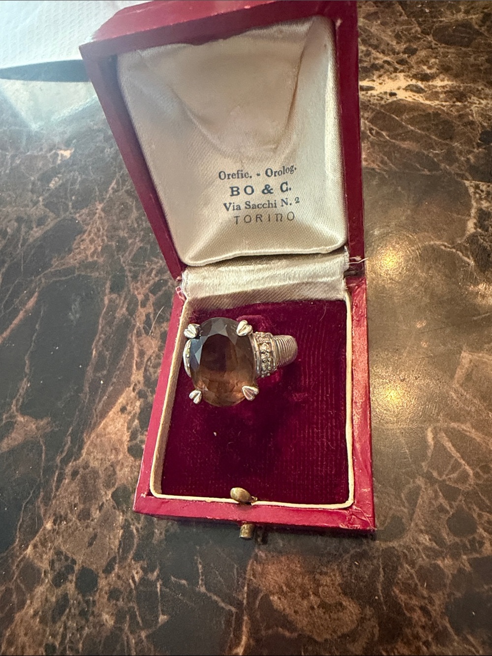 Size 8 Judith Ripka Brown Gemstone Cocktail Ring in Silver Setting
